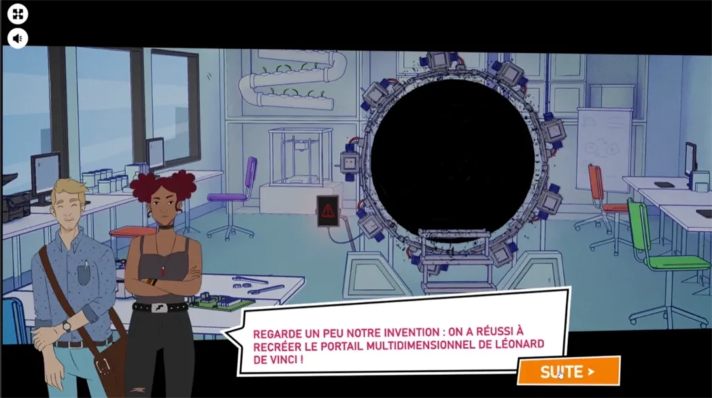 Screenshot du jeu en ligne Panique dimensionnelle pour le client Leonard de Vinci.