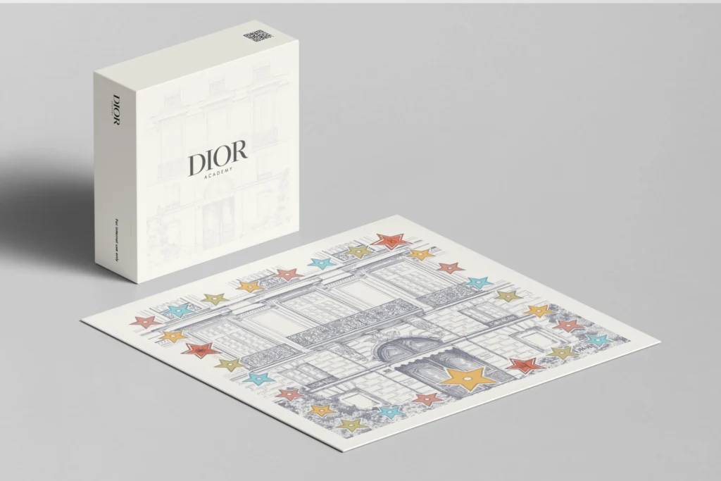 Mockup de la boite et du plateau de jeu hybride pour Dior pour la montée en compétence